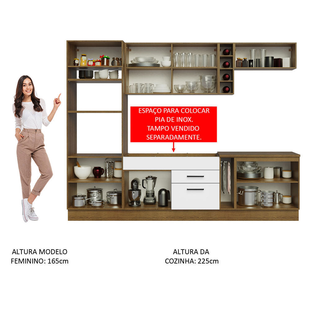 Armário de Cozinha Completa 290cm Rustic/Branco Agata Madesa 01