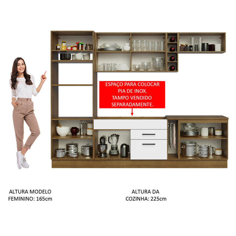 Armário de Cozinha Completa 290cm Rustic/Branco Agata Madesa 01