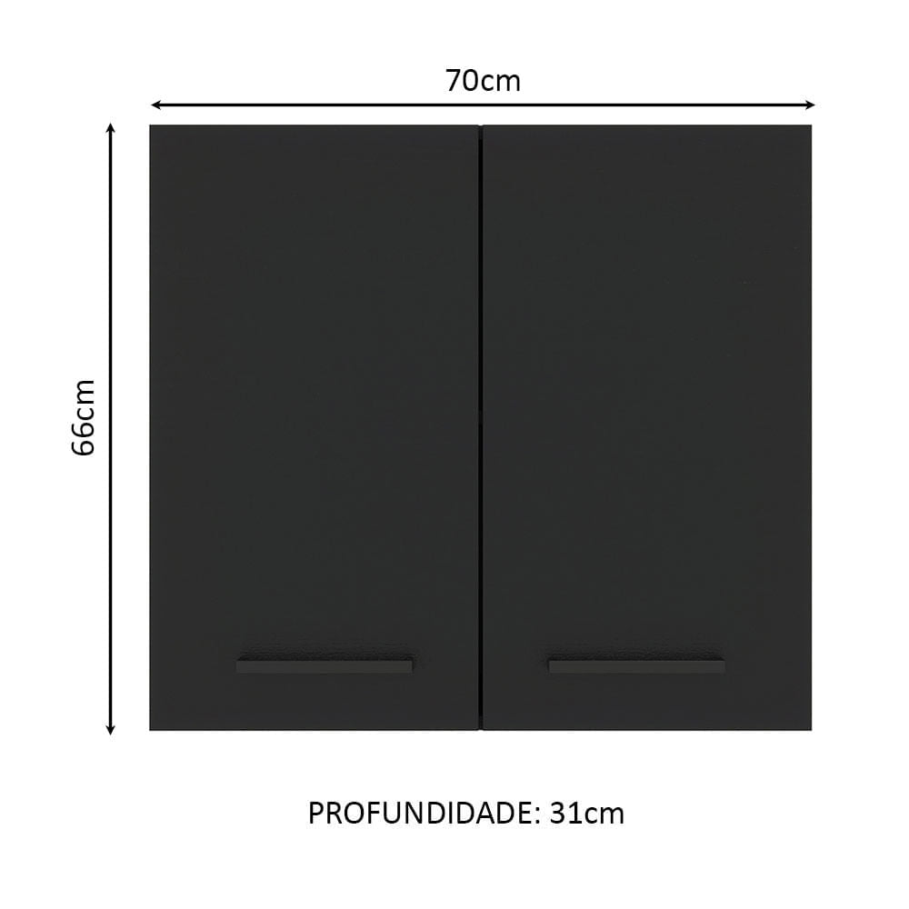 Armário Aéreo Madesa Agata 70 cm 2 Portas Branco/Preto - Branco/Preto
