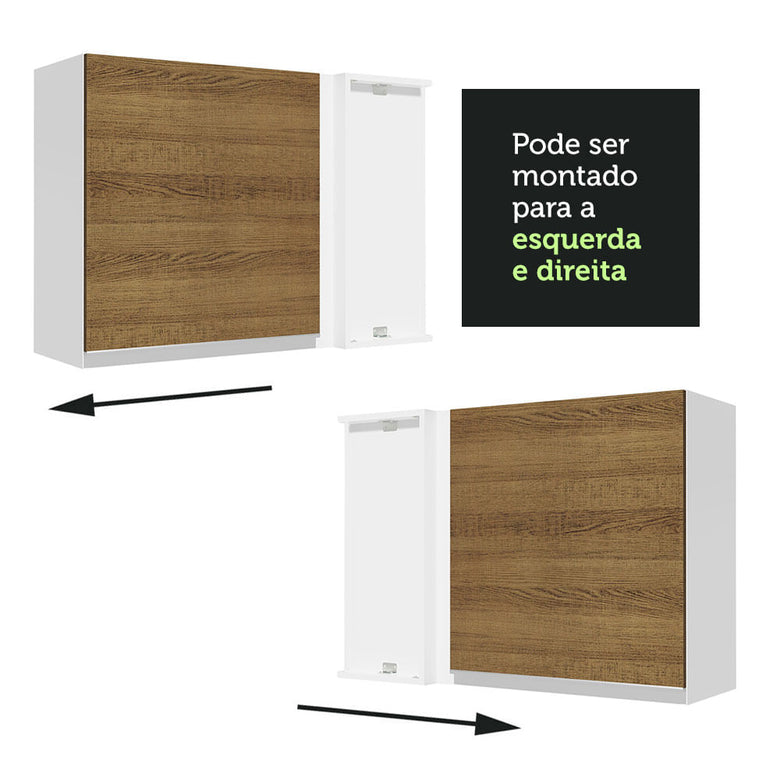 Armário Aéreo de Canto Madesa Glamy 1 Porta Branco/Rustic