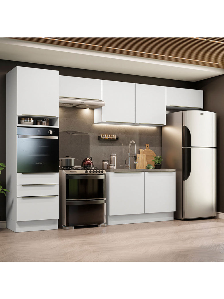 Armário de Cozinha Completa 340cm Branco/Branco Veludo Lux Madesa 01