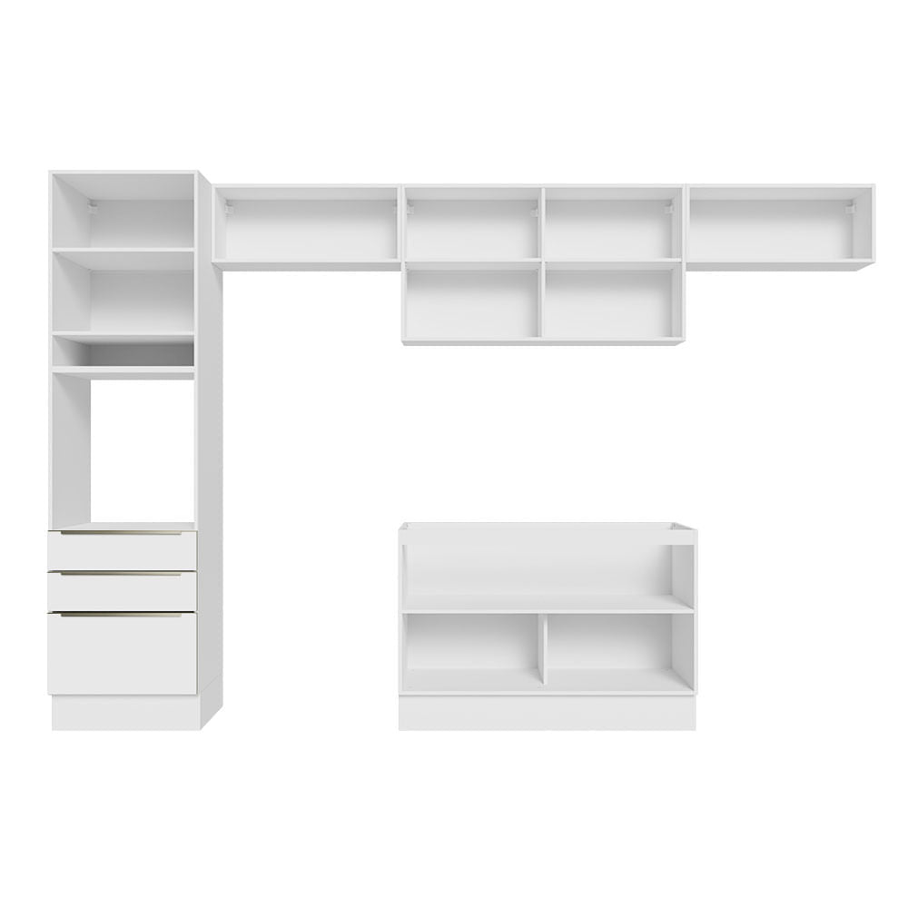 Armário de Cozinha Completa 340cm Branco/Branco Veludo Lux Madesa 01