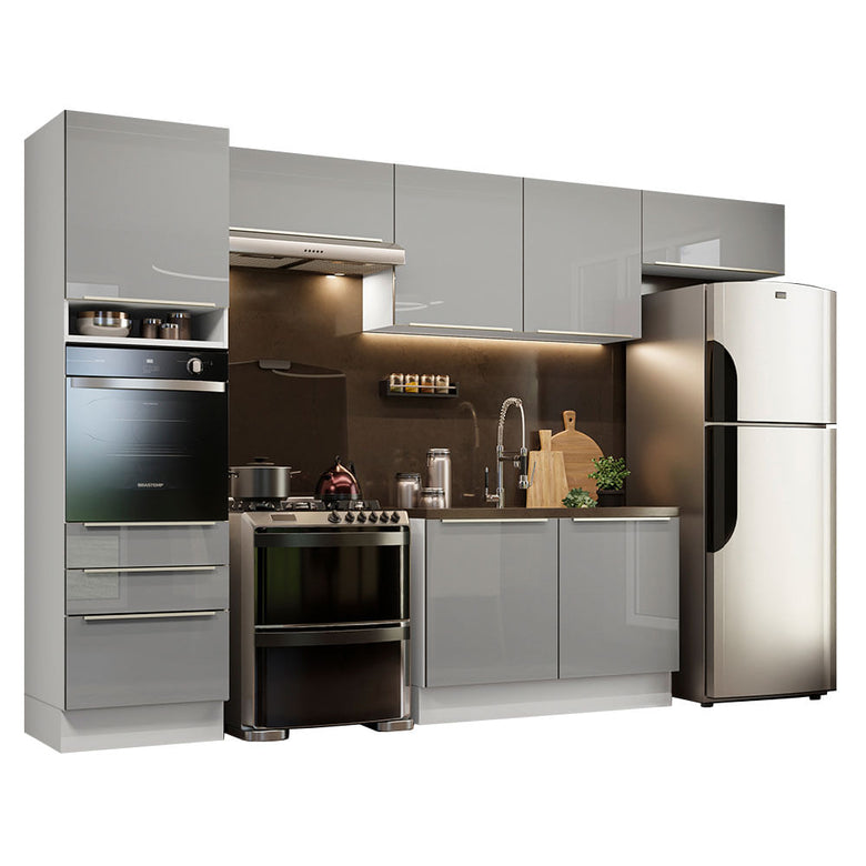 Armário de Cozinha Completa 340cm Branco/Cinza Lux Madesa 01