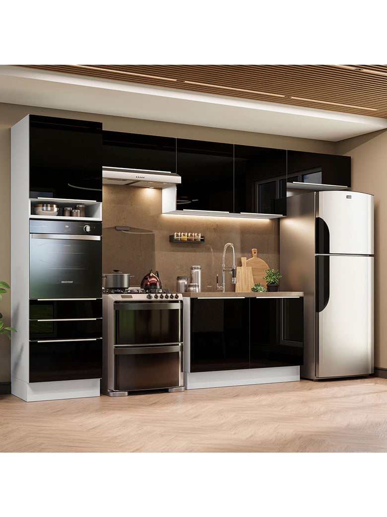 Armário de Cozinha Completa 340cm Branco/Preto Lux Madesa 01