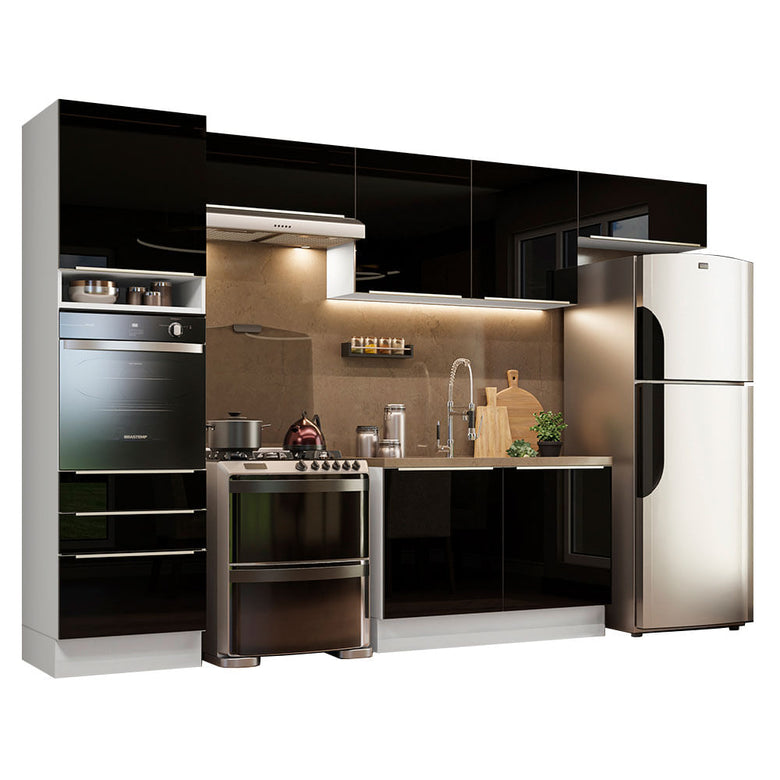 Armário de Cozinha Completa 340cm Branco/Preto Lux Madesa 01