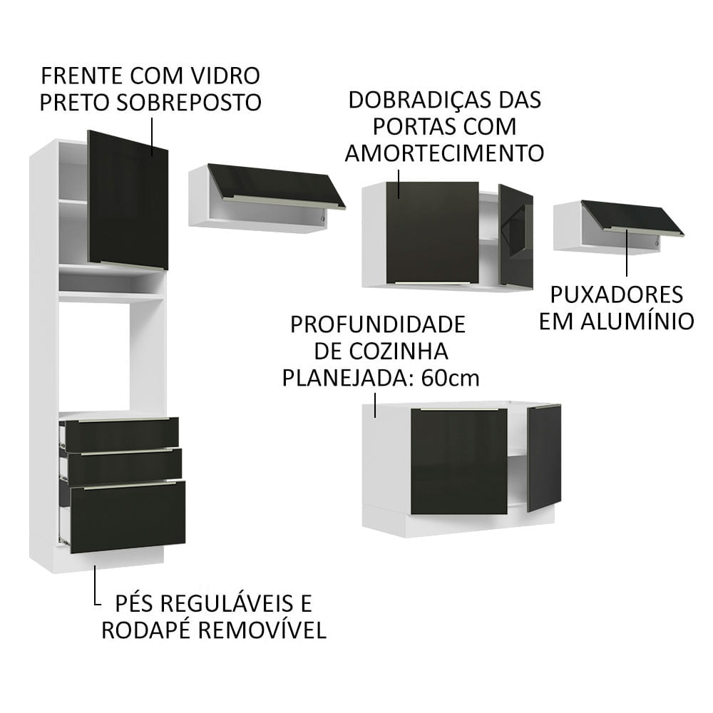 Armário de Cozinha Completa 340cm Branco/Preto Lux Madesa 01