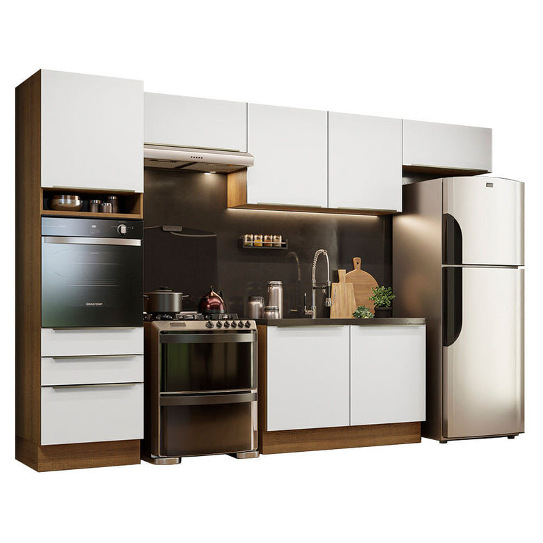 Armário de Cozinha Completa 340cm Rustic Branco Veludo Lux Madesa 01