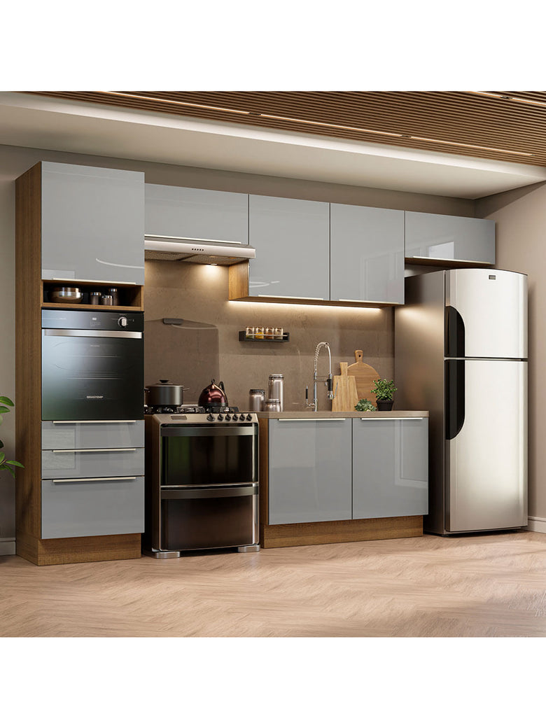 Armário de Cozinha Completa 340cm Rustic/Cinza Lux Madesa 01