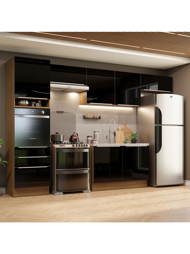 Armário de Cozinha Completa 340cm Rustic/Preto Lux Madesa 01