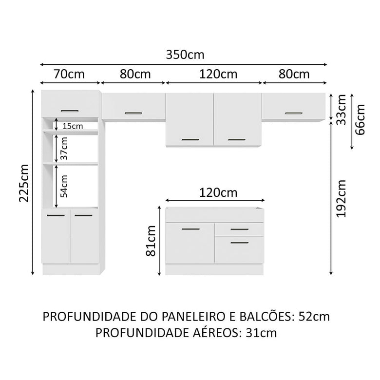 Armário de Cozinha Completa 350cm Branco Agata Madesa 01