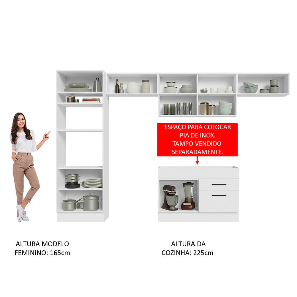 Armário de Cozinha Completa 350cm Branco Agata Madesa 01