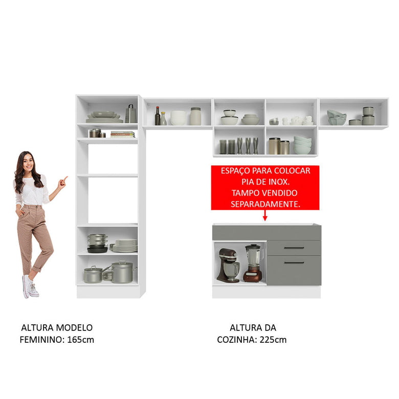 Armário de Cozinha Completa 350cm Branco/Cinza Agata Madesa 01