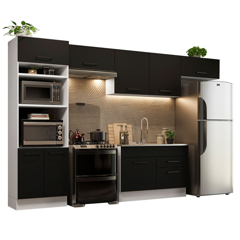 Armário de Cozinha Completa 350cm Branco/Preto Agata Madesa 01