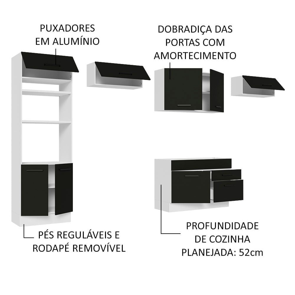 Armário de Cozinha Completa 350cm Branco/Preto Agata Madesa 01