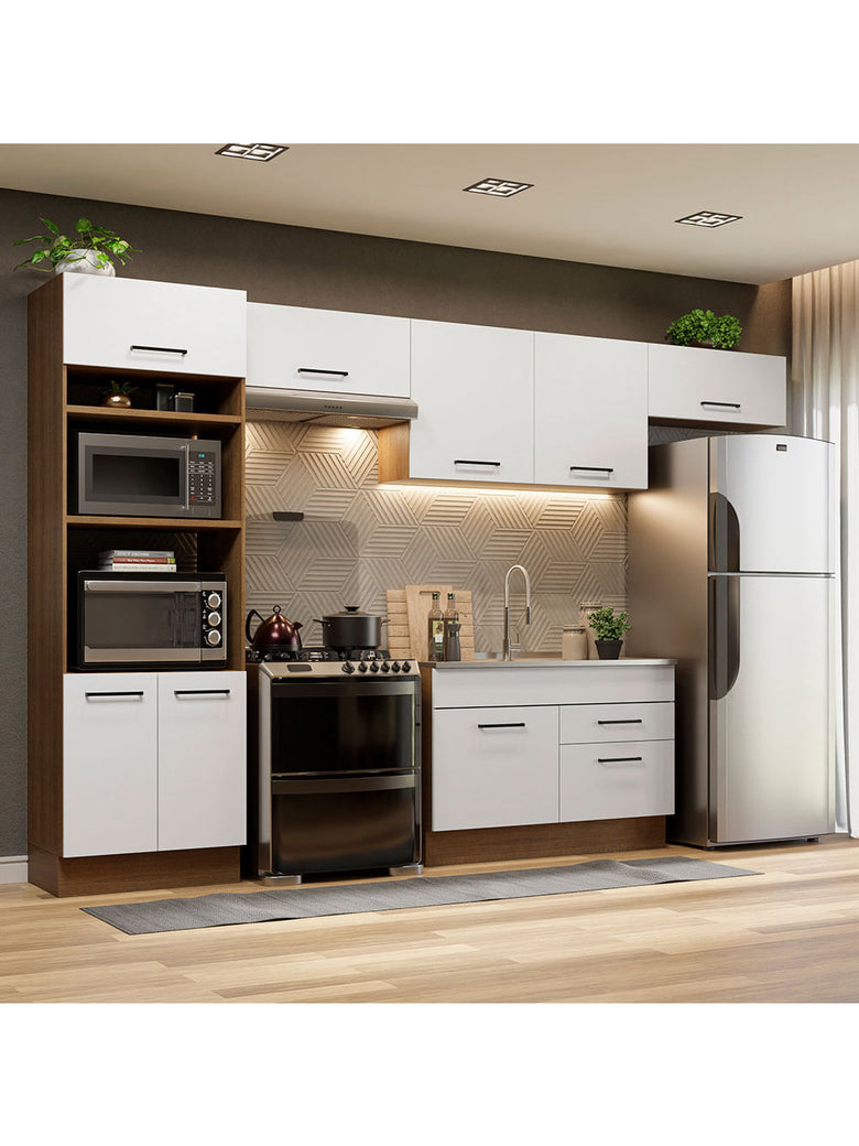 Armário de Cozinha Completa 350cm Rustic/Branco Agata Madesa 01
