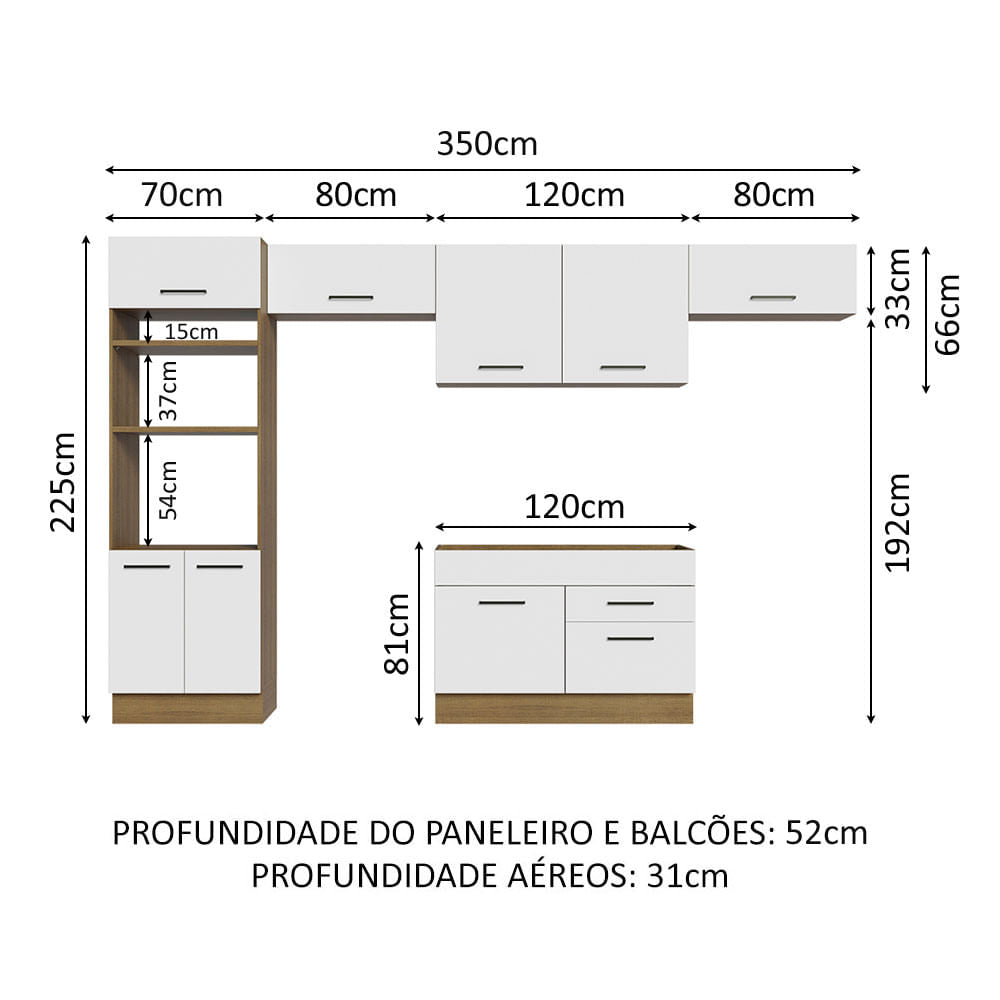 Armário de Cozinha Completa 350cm Rustic/Branco Agata Madesa 01