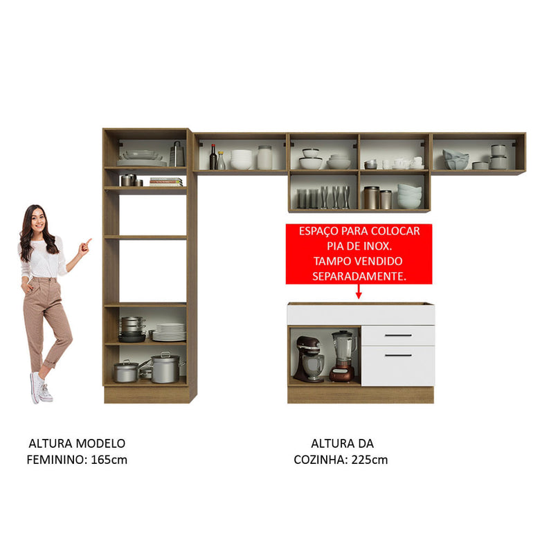 Armário de Cozinha Completa 350cm Rustic/Branco Agata Madesa 01