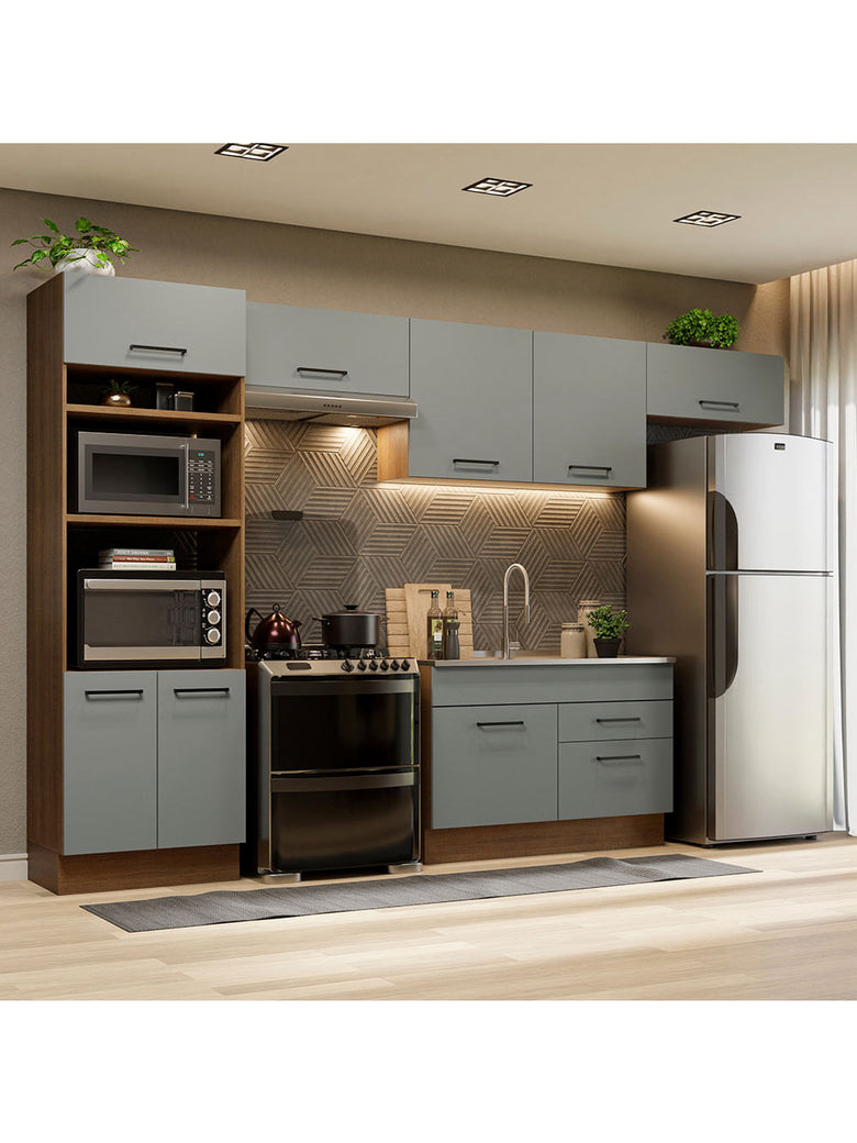 Armário de Cozinha Completa 350cm Rustic/Cinza Agata Madesa 01