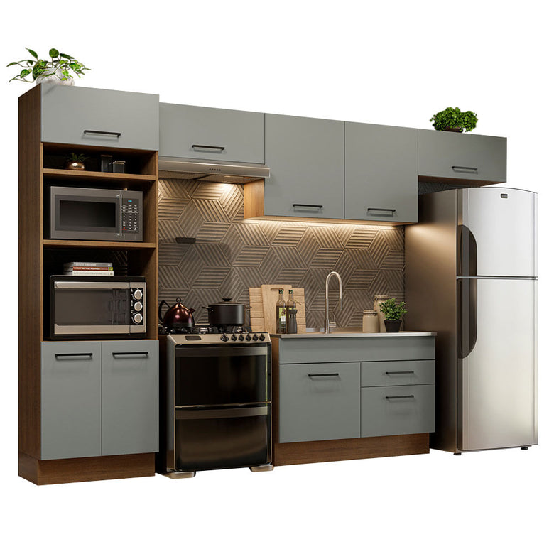 Armário de Cozinha Completa 350cm Rustic/Cinza Agata Madesa 01