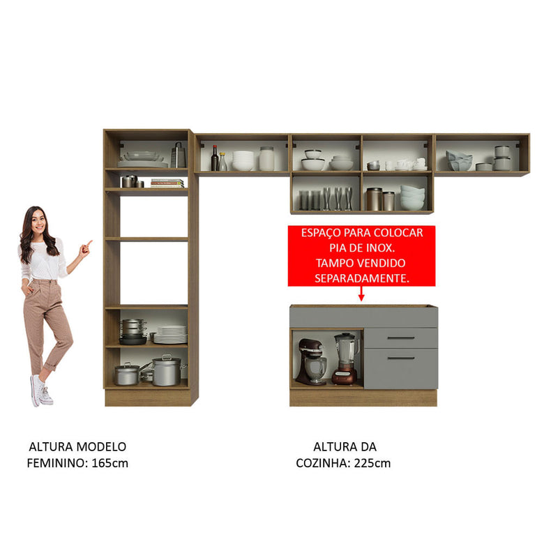 Armário de Cozinha Completa 350cm Rustic/Cinza Agata Madesa 01