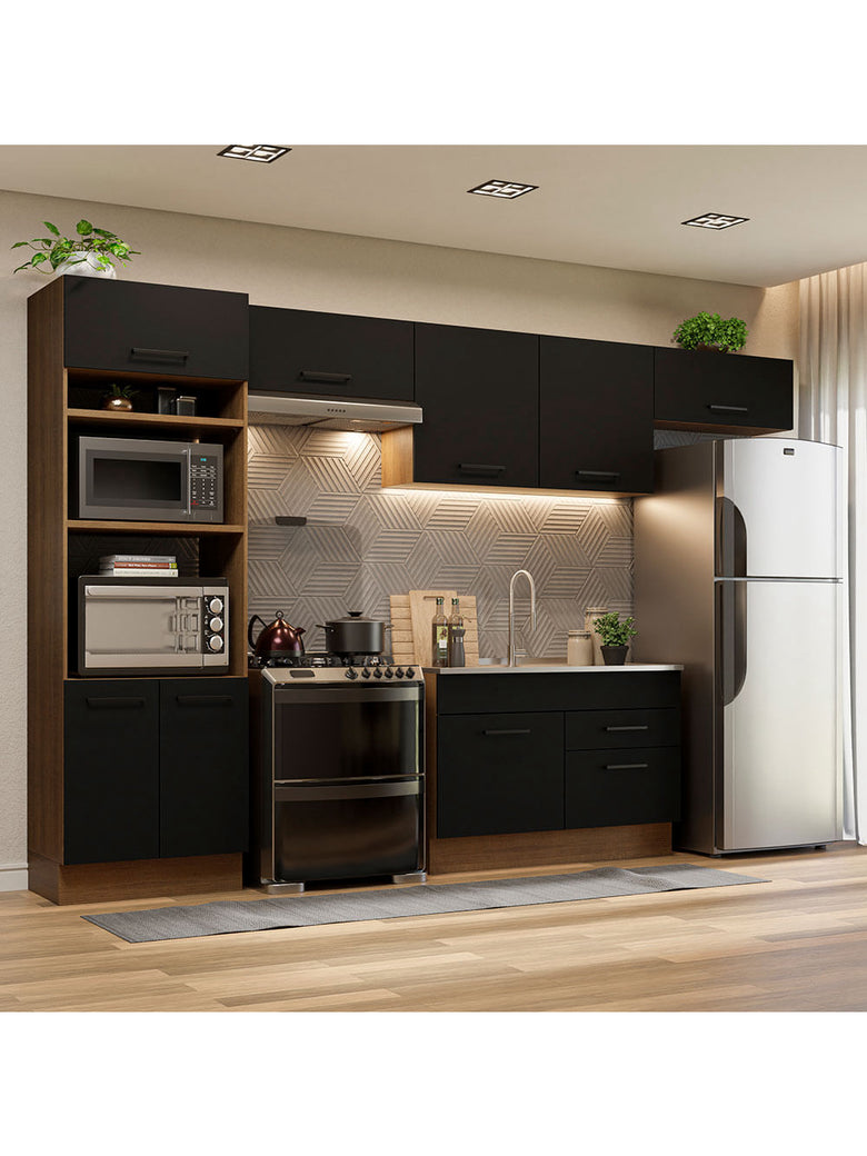 Armário de Cozinha Completa 350cm Rustic/Preto Agata Madesa 01
