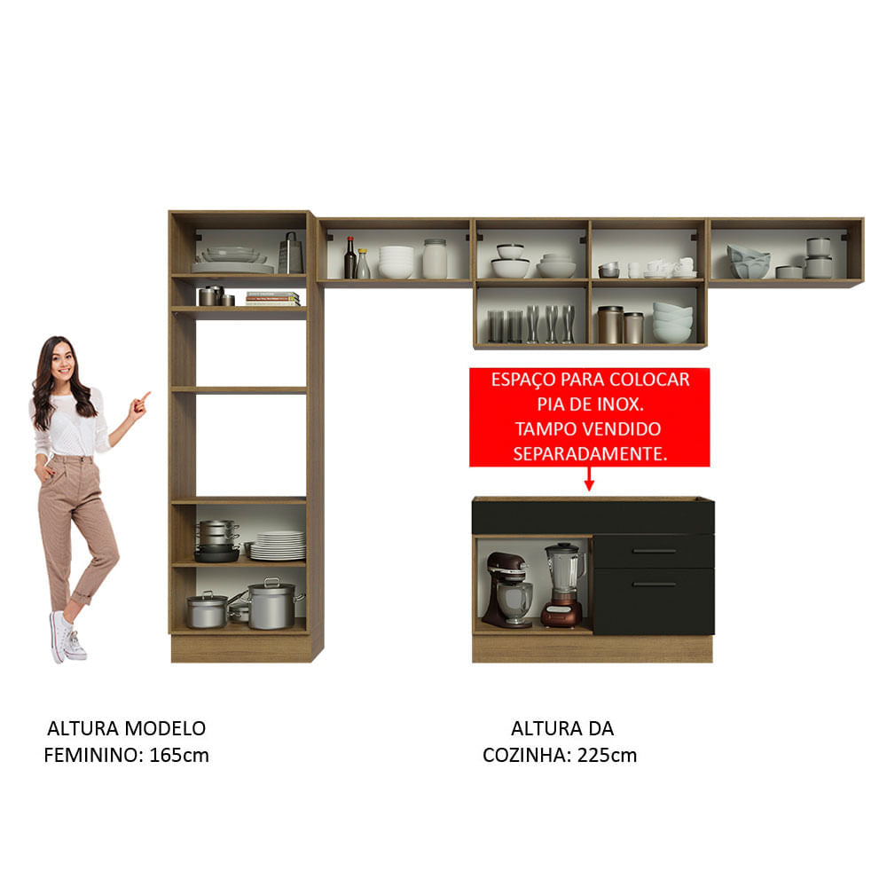 Armário de Cozinha Completa 350cm Rustic/Preto Agata Madesa 01