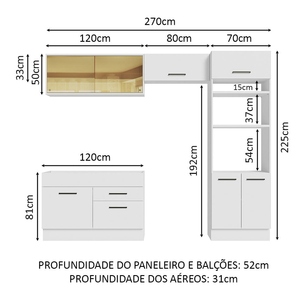 Armário de Cozinha Completa 270cm Branco Agata Madesa 05