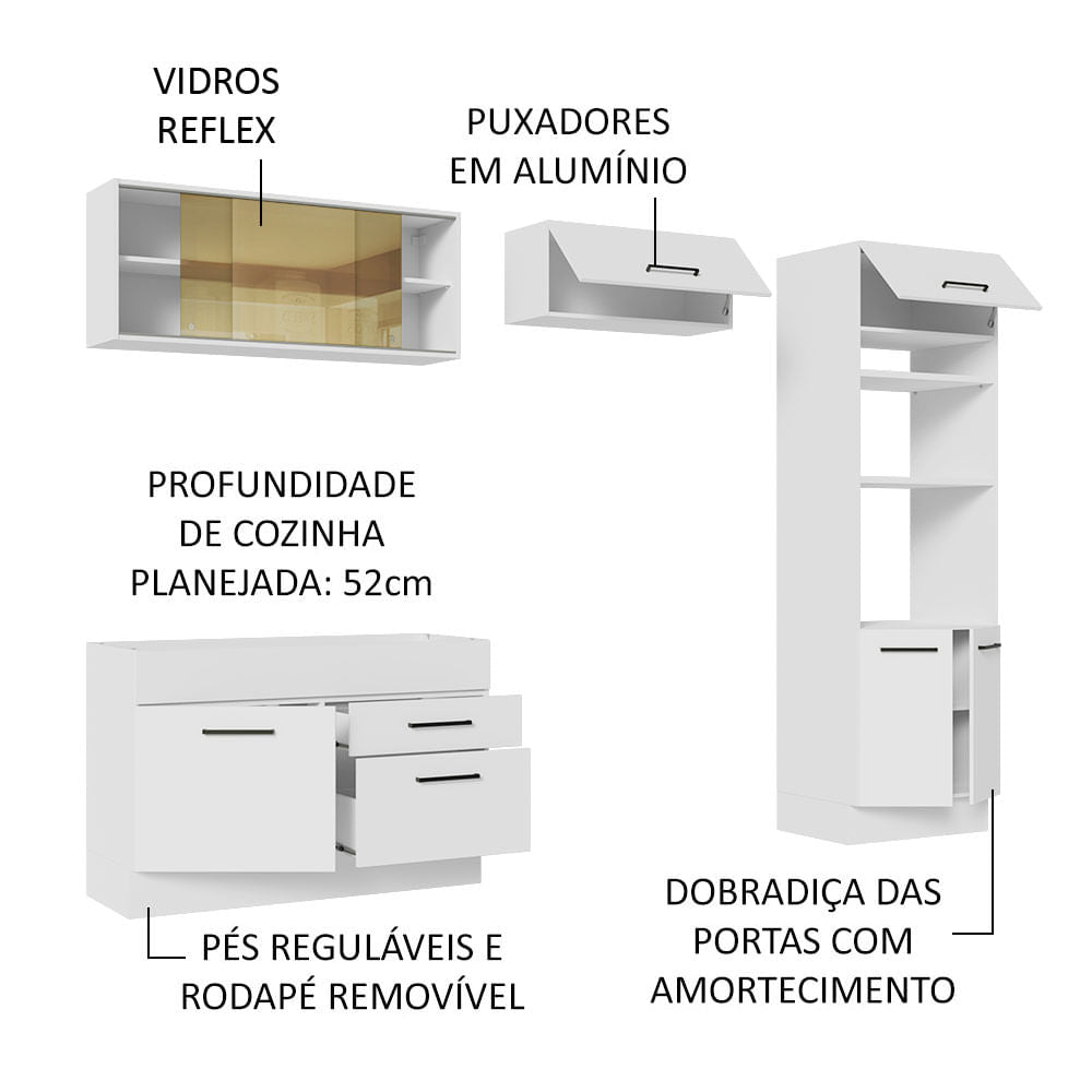 Armário de Cozinha Completa 270cm Branco Agata Madesa 05