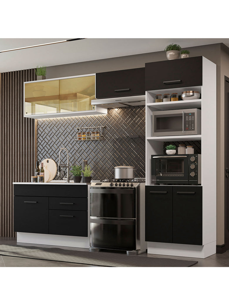 Armário de Cozinha Completa 270cm Branco/Preto Agata Madesa 05