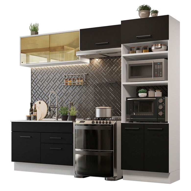 Armário de Cozinha Completa 270cm Branco/Preto Agata Madesa 05