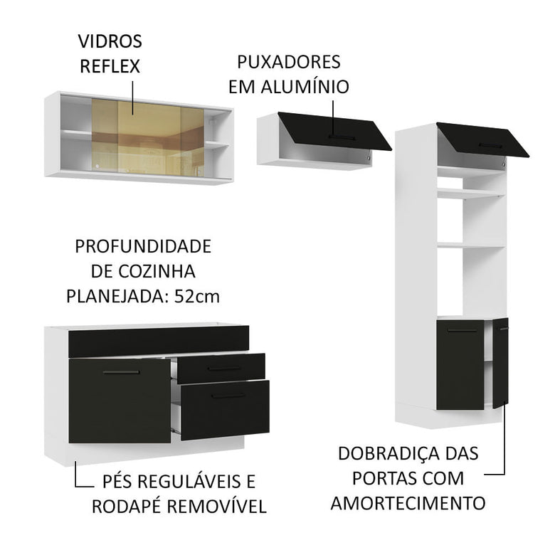 Armário de Cozinha Completa 270cm Branco/Preto Agata Madesa 05