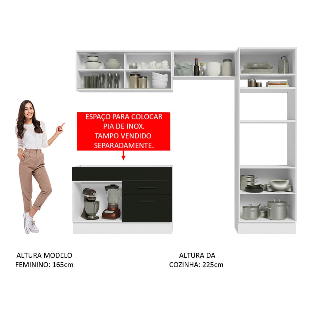 Armário de Cozinha Completa 270cm Branco/Preto Agata Madesa 05