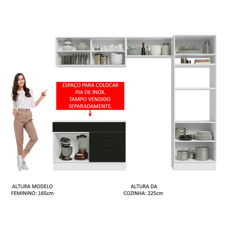 Armário de Cozinha Completa 270cm Branco/Preto Agata Madesa 05