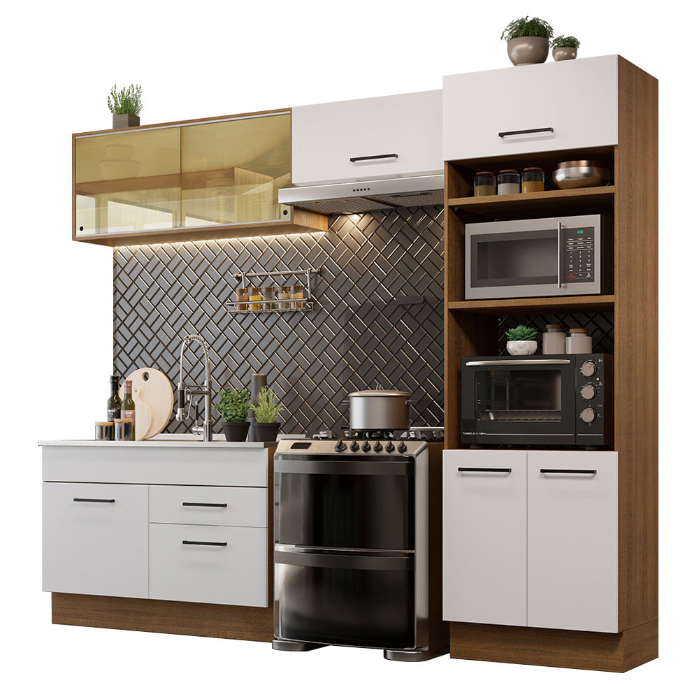 Armário de Cozinha Completa 270cm Rustic/Branco Agata Madesa 05 - Rustic/Branco