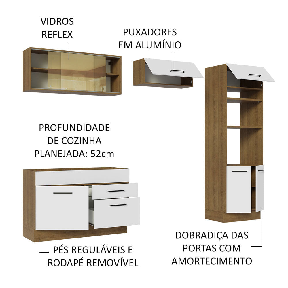 Armário de Cozinha Completa 270cm Rustic/Branco Agata Madesa 05