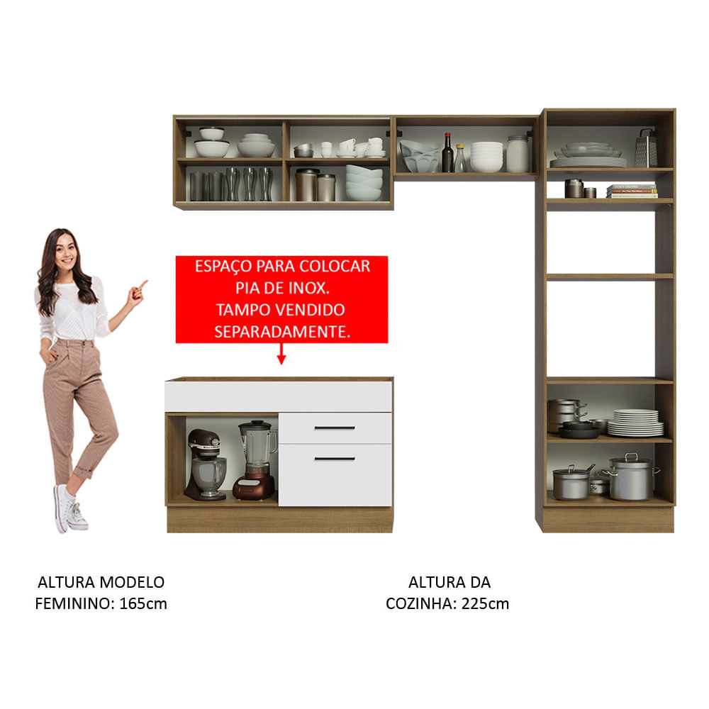 Armário de Cozinha Completa 270cm Rustic/Branco Agata Madesa 05