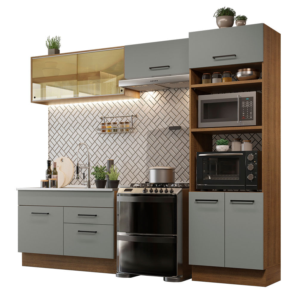 Armário de Cozinha Completa 270cm Rustic/Cinza Agata Madesa 05 - Branco/Cinza
