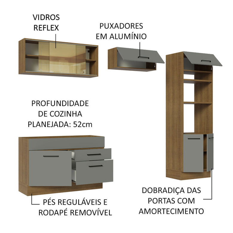 Armário de Cozinha Completa 270cm Rustic/Cinza Agata Madesa 05