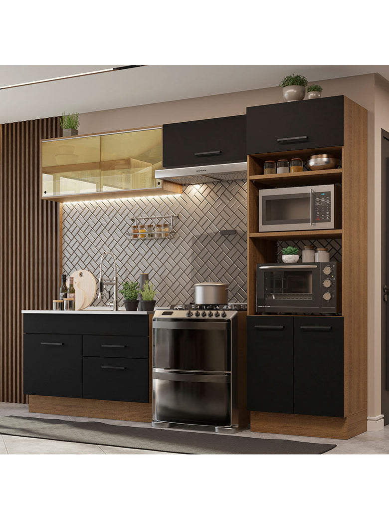 Armário de Cozinha Completa 270cm Rustic/Preto Agata Madesa 05