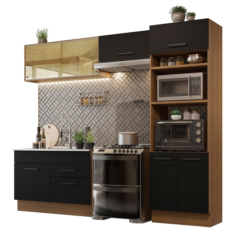 Armário de Cozinha Completa 270cm Rustic/Preto Agata Madesa 05 - Rustic/Preto