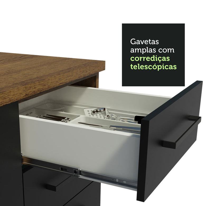 Armário de Cozinha Completa 270cm Rustic/Preto Agata Madesa 05