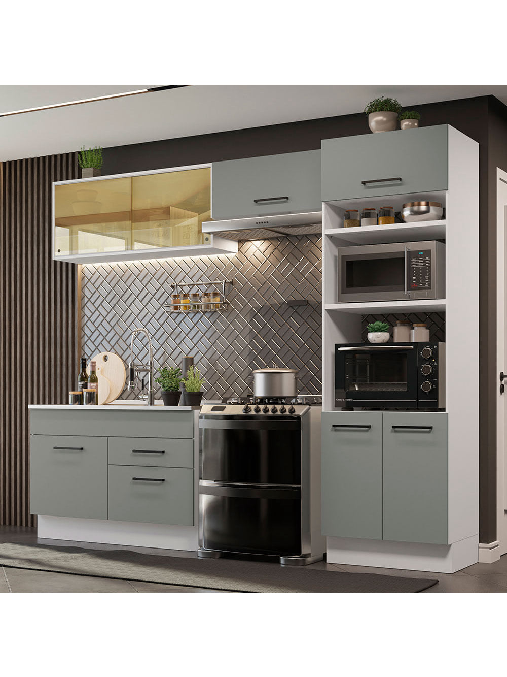 Armário de Cozinha Completa 270cm Branco/Cinza Agata Madesa 05 - Branco/Cinza