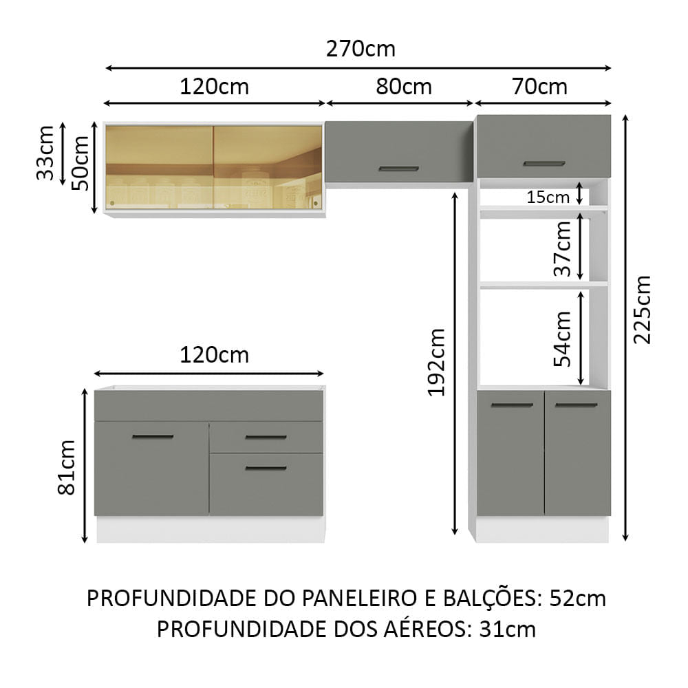 Armário de Cozinha Completa 270cm Branco/Cinza Agata Madesa 05