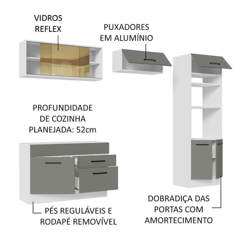 Armário de Cozinha Completa 270cm Branco/Cinza Agata Madesa 05