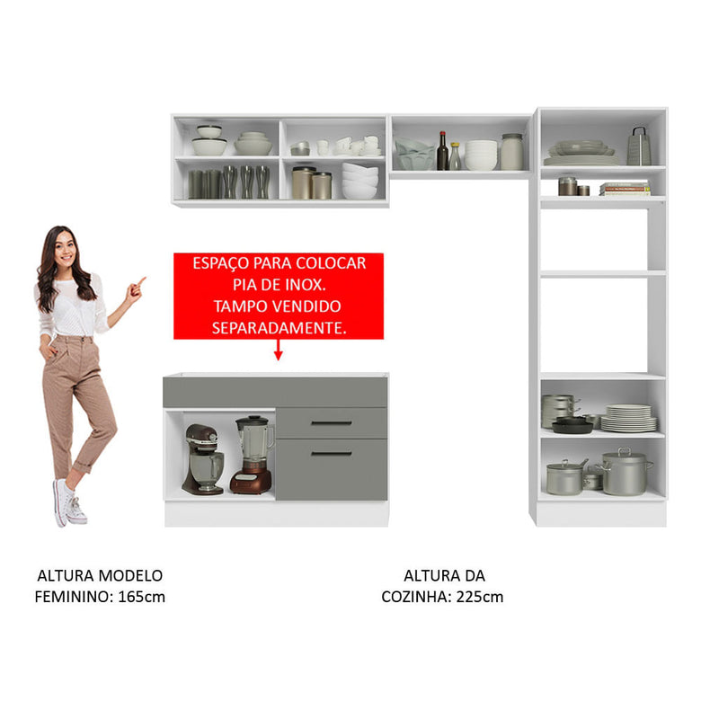 Armário de Cozinha Completa 270cm Branco/Cinza Agata Madesa 05
