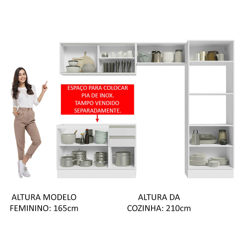 Armário de Cozinha Completa 100% MDF 270cm Frentes Branco Brilho Acordes Madesa 08