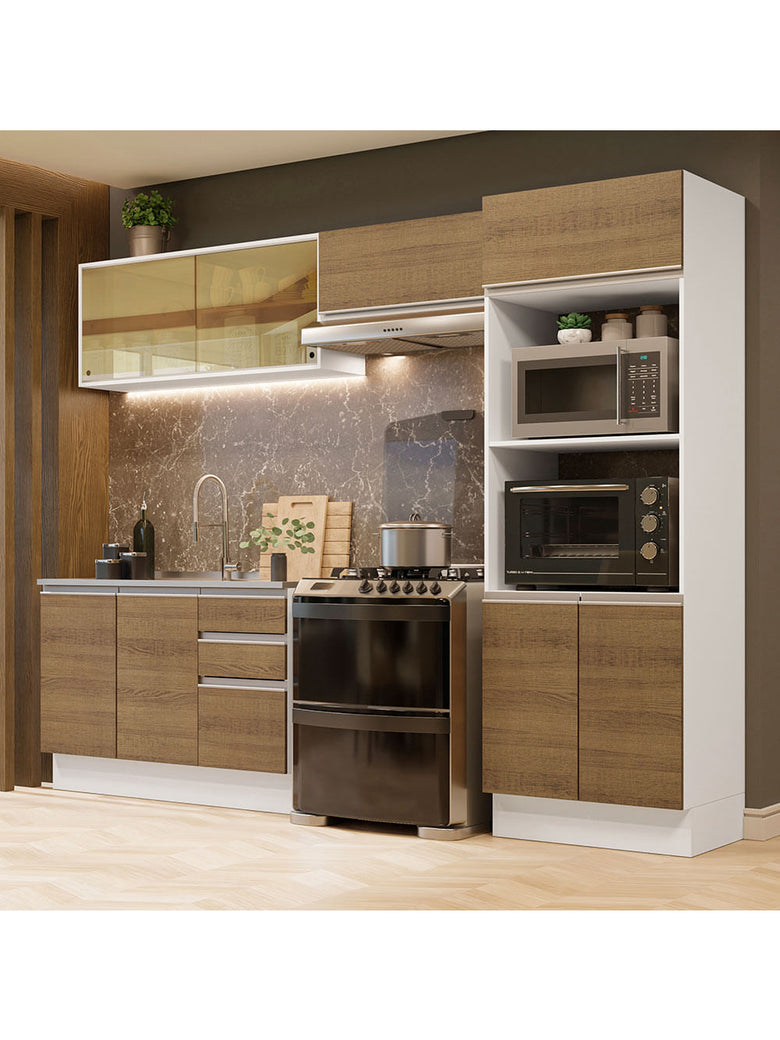 Armário de Cozinha Completa 100% MDF 270cm Branco/Rustic Acordes Madesa 08