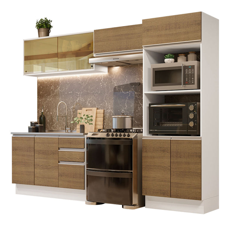 Armário de Cozinha Completa 100% MDF 270cm Branco/Rustic Acordes Madesa 08