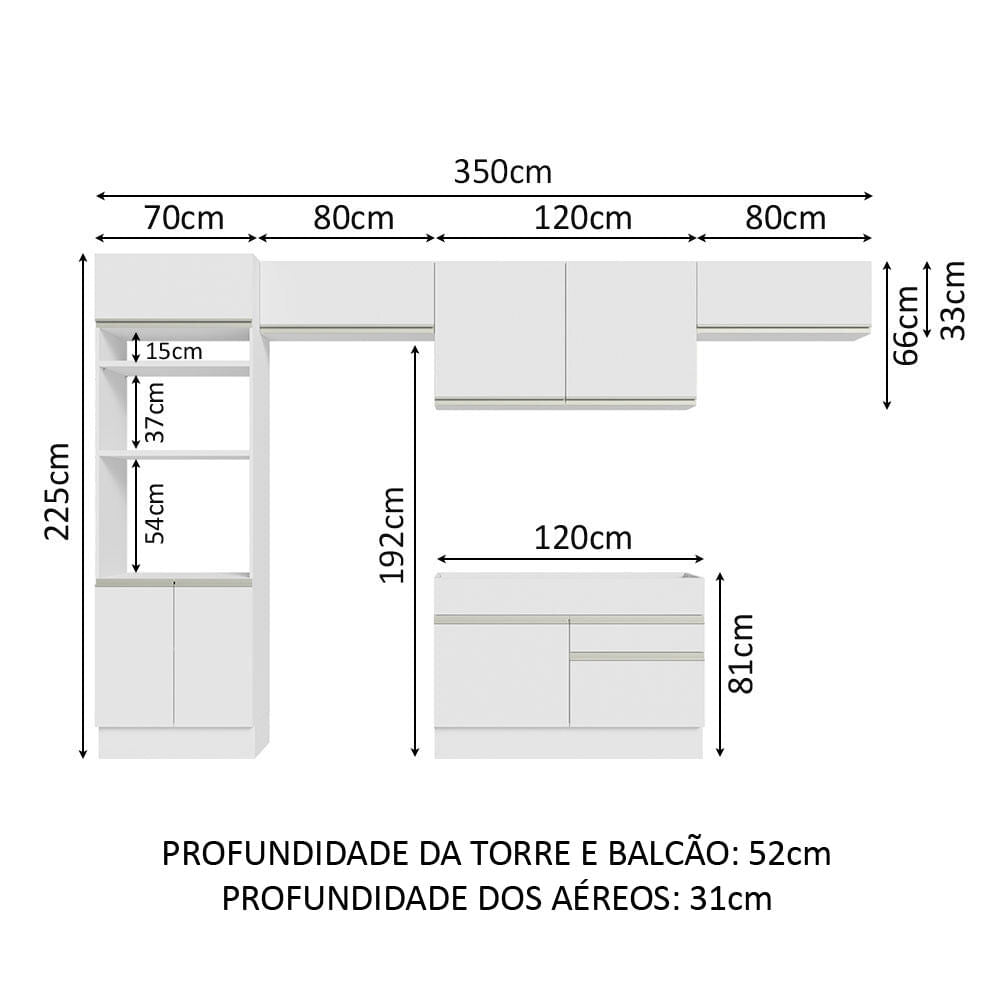 Armário de Cozinha Completa 350cm Branco Glamy Madesa 01