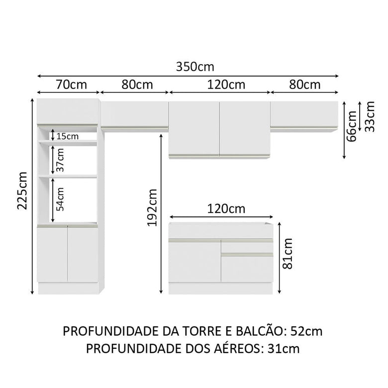 Armário de Cozinha Completa 350cm Branco Glamy Madesa 01